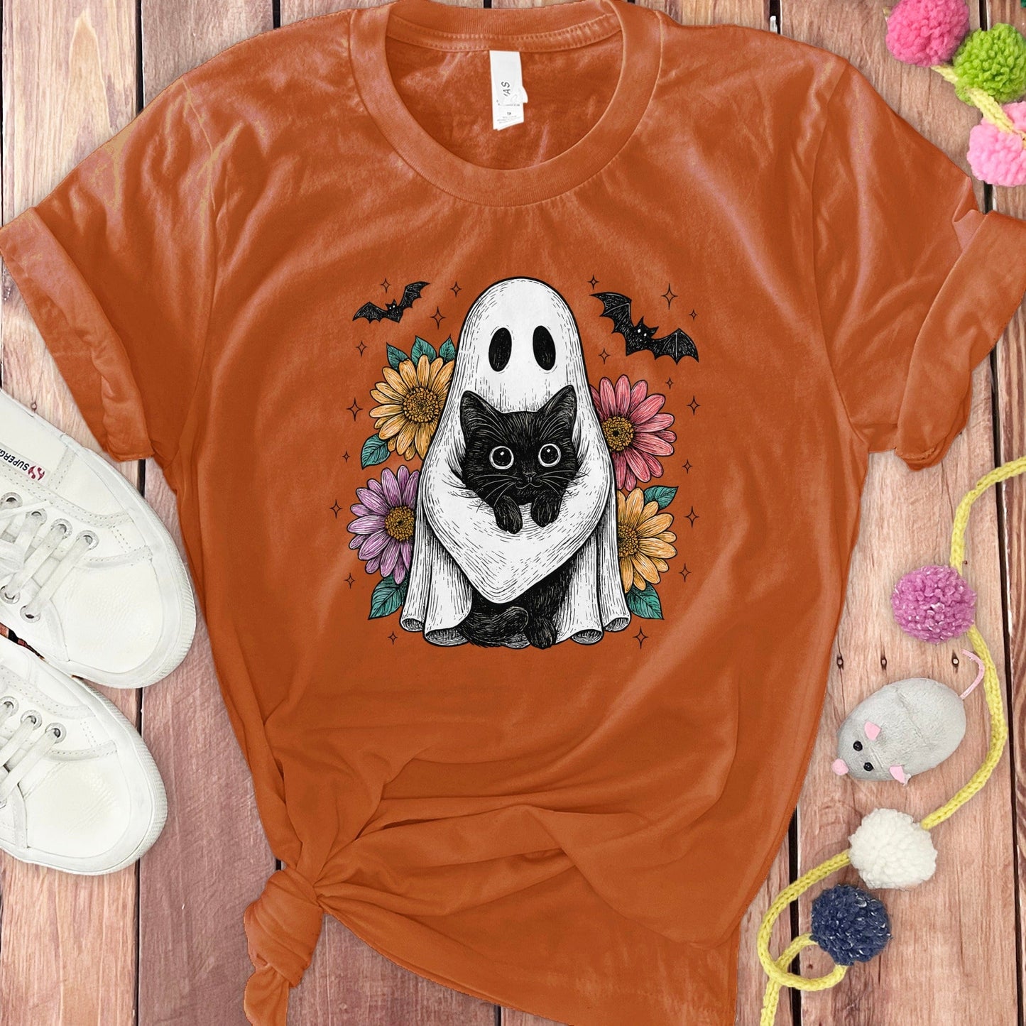 Halloween Ghost with Black Cat Graphic T-shirt product type
