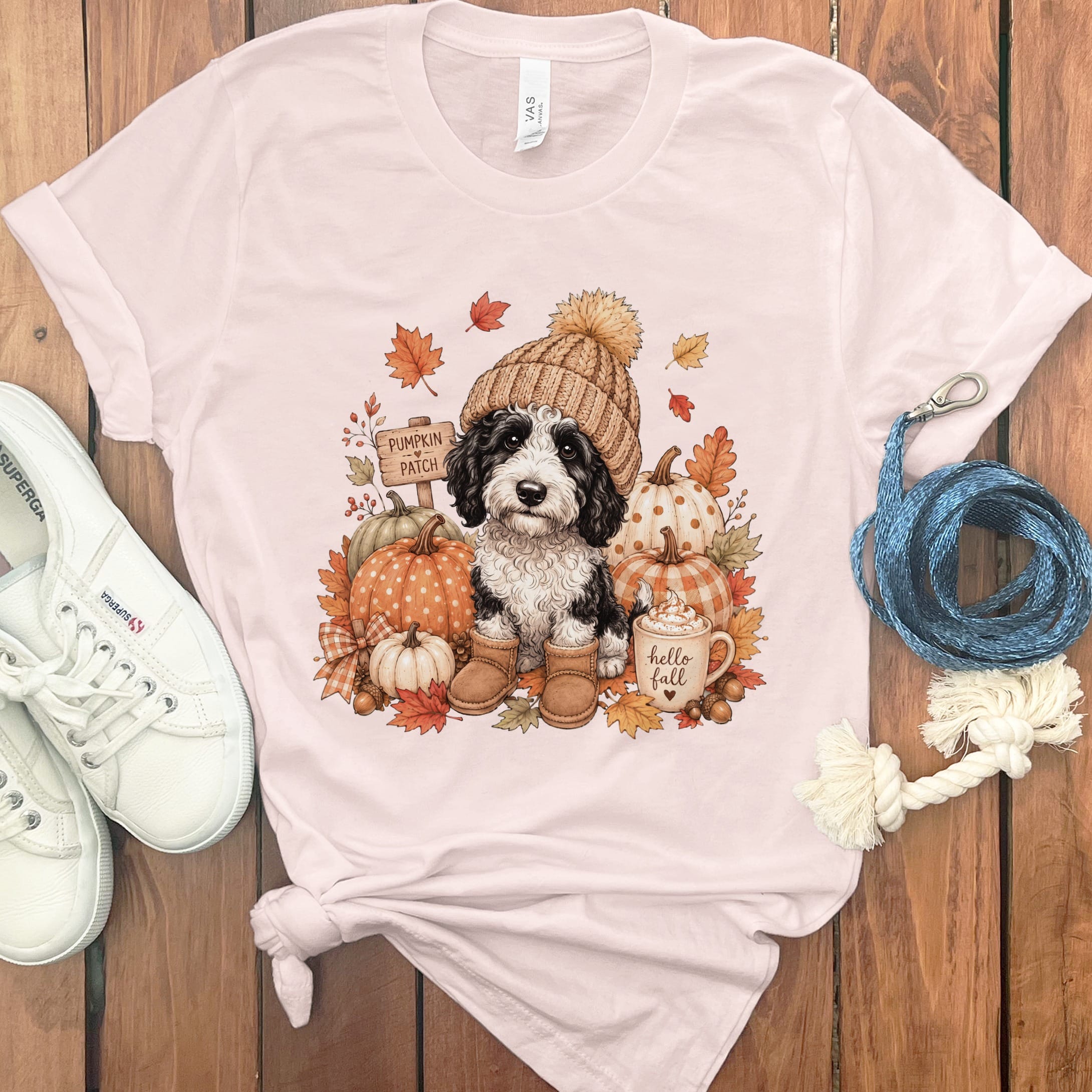 Sheepadoodle Pumpkin Patch T-Shirt in Soft Pink / S by Puppy Jo