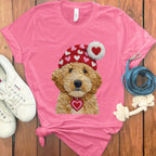 Cute Puppy with Heart Hat Pink T-Shirt Product