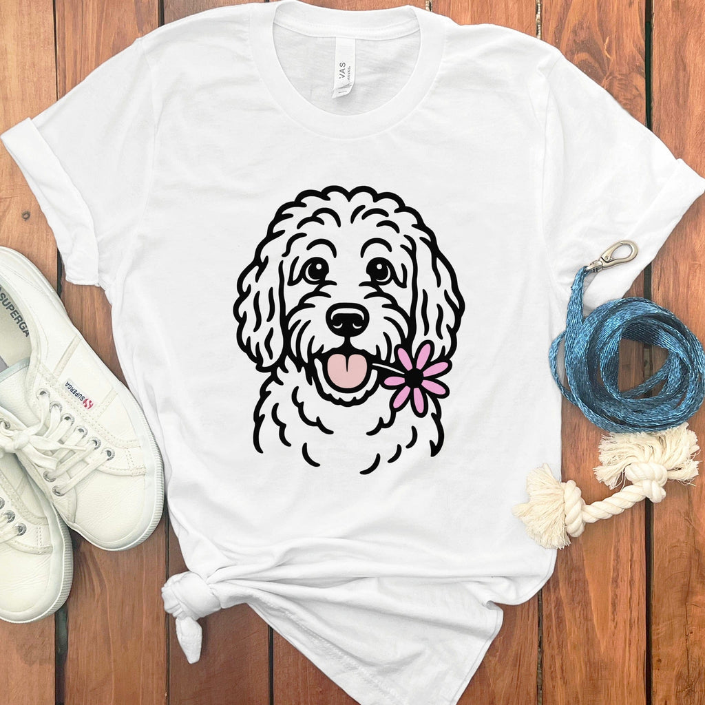 Adorable Dog with Flower Graphic Tee Product