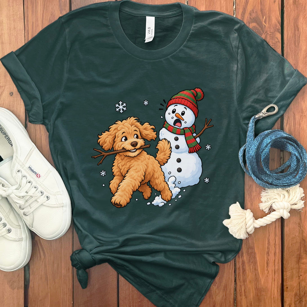 Golden Goldendoodle Snowman T-Shirt in Forest / S by Puppy Jo