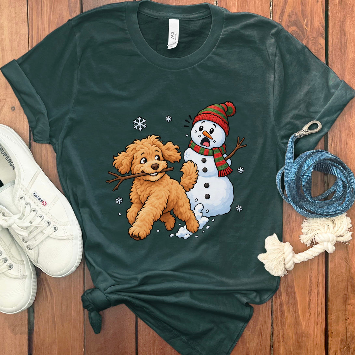 Golden Goldendoodle Snowman T-Shirt in Forest / S by Puppy Jo