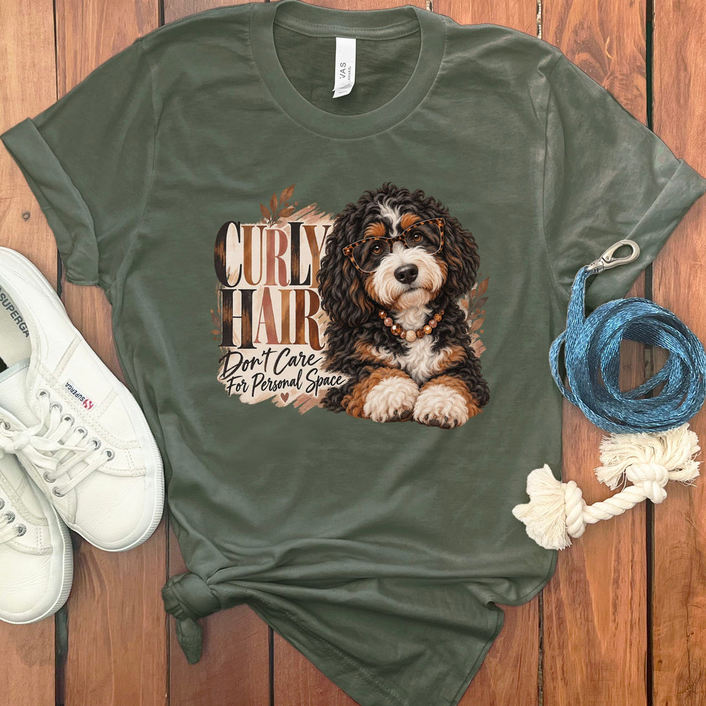 Bernedoodle Curly Hair T-Shirt in Military Green / S by Puppy Jo