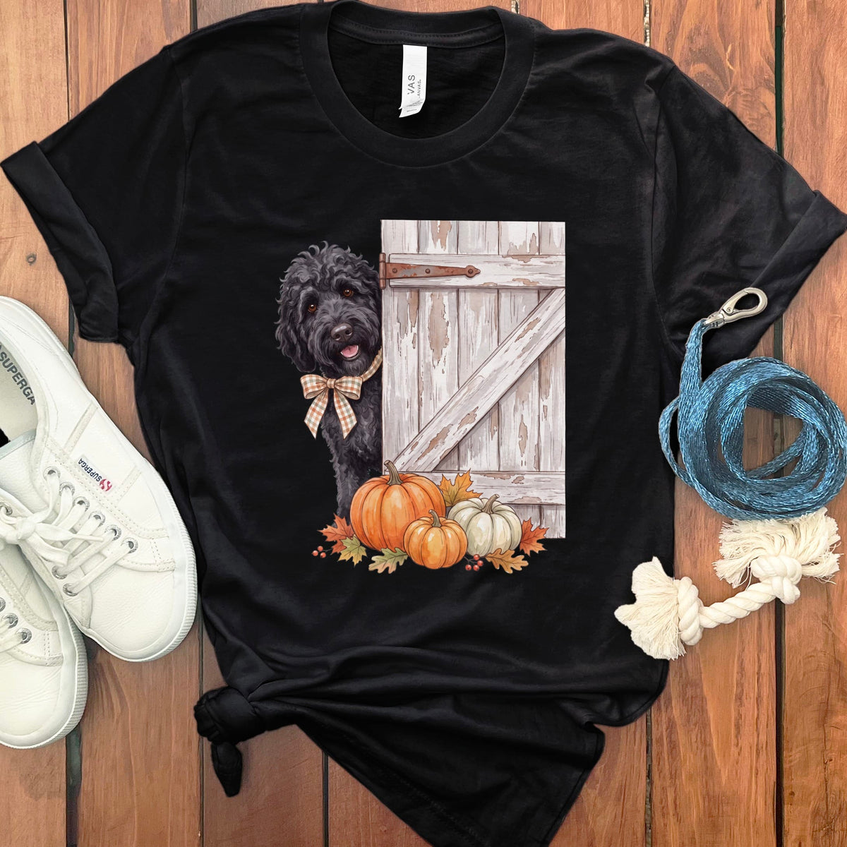 Black Goldendoodle Barn Peeking T-Shirt in Black / S by Puppy Jo