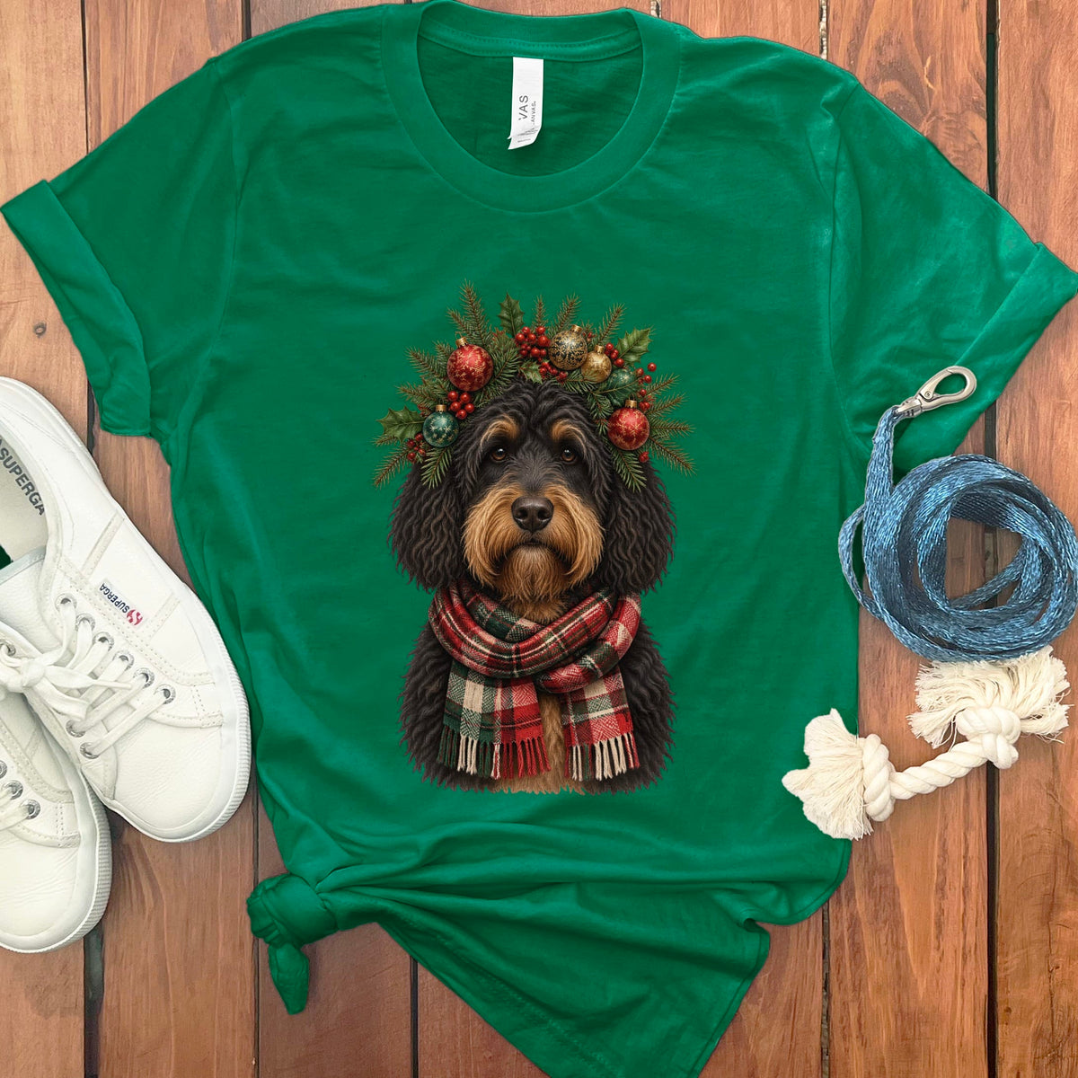 Phantom Goldendoodle Holiday Crown T-Shirt in Kelly / S by Puppy Jo