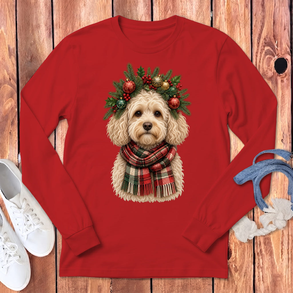 Maltipoo Holiday Crown Long Sleeve T-Shirt in Red / S by MyDesigns