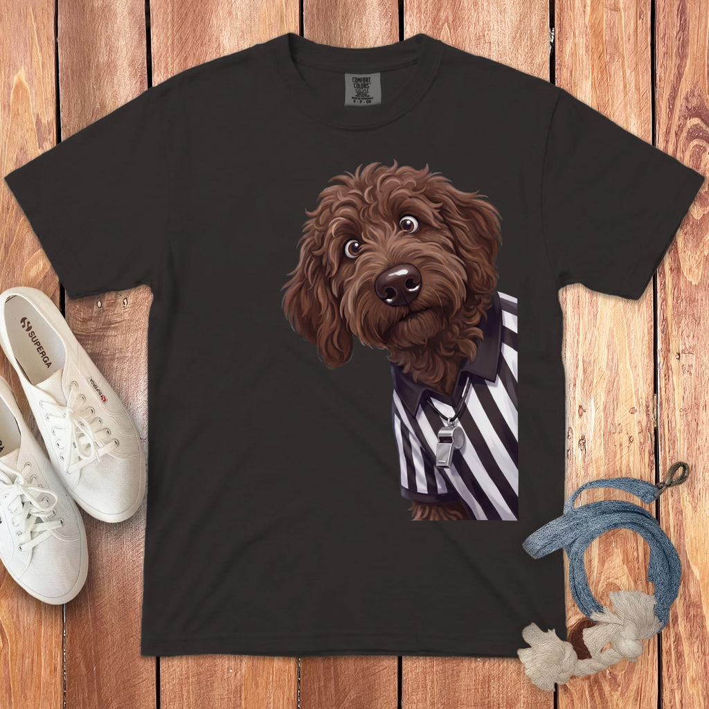Chocolate Goldendoodle Football Referee Signature T-Shirt in Graphite / S by Puppy Jo