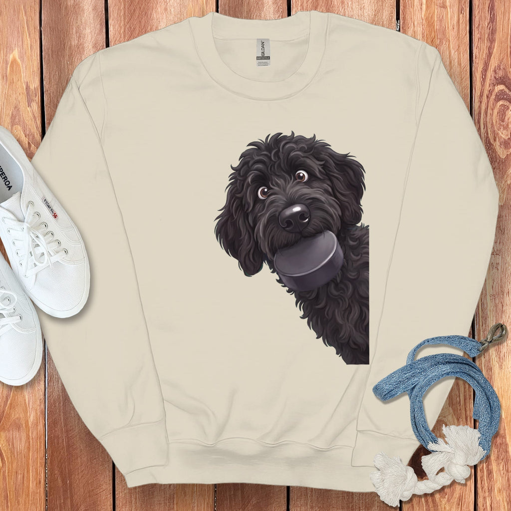 Black Goldendoodle Hockey Puck Sweatshirt in Sand / S by Puppy Jo