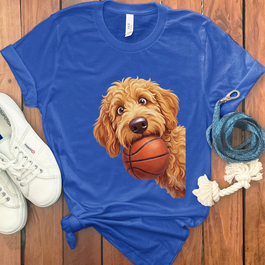 Golden Goldendoodle Basketball T-Shirt in True Royal / S by Puppy Jo