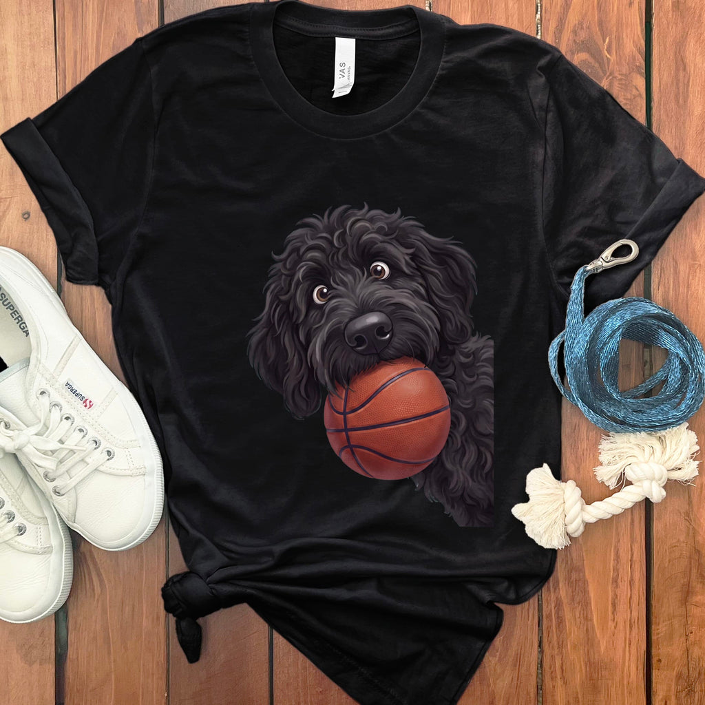 Black Goldendoodle Basketball T-Shirt in Black / S by Puppy Jo