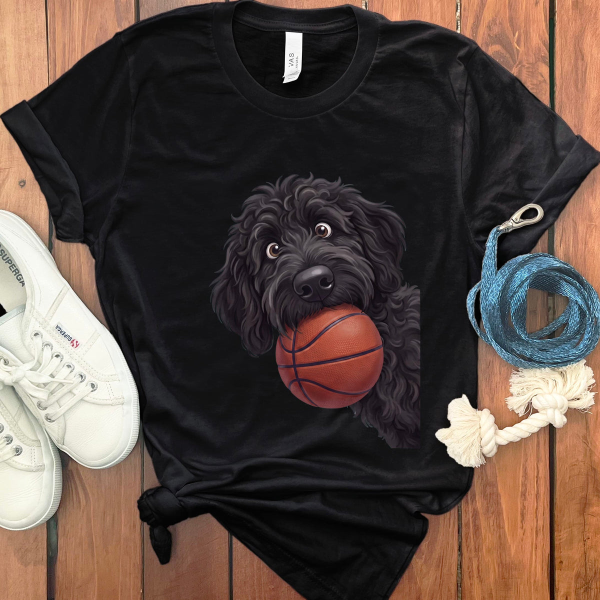 Black Goldendoodle Basketball T-Shirt in Black / S by Puppy Jo