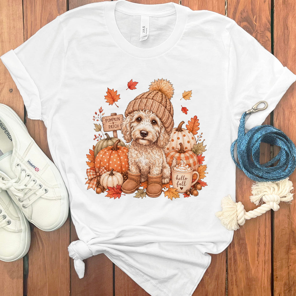 Maltipoo Pumpkin Patch T-Shirt in White / S by Puppy Jo