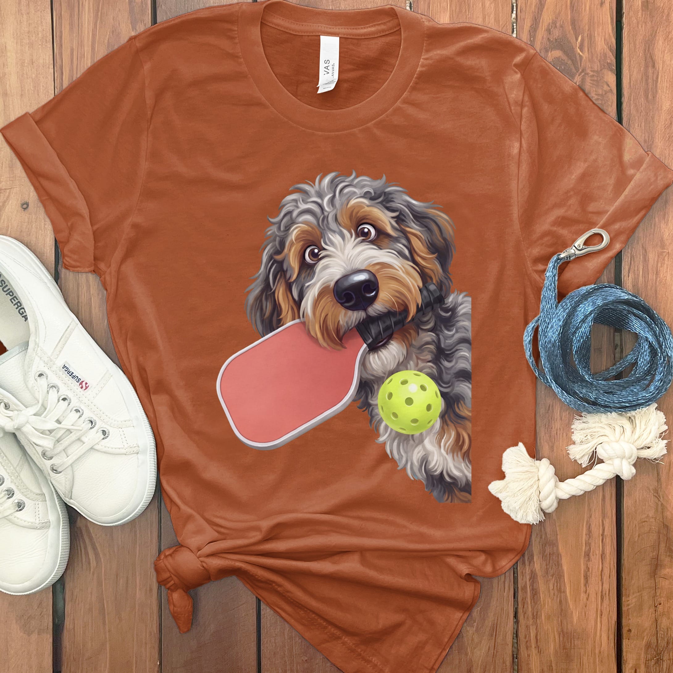 Aussiedoodle Pickleball T-Shirt in Autumn / S by Puppy Jo