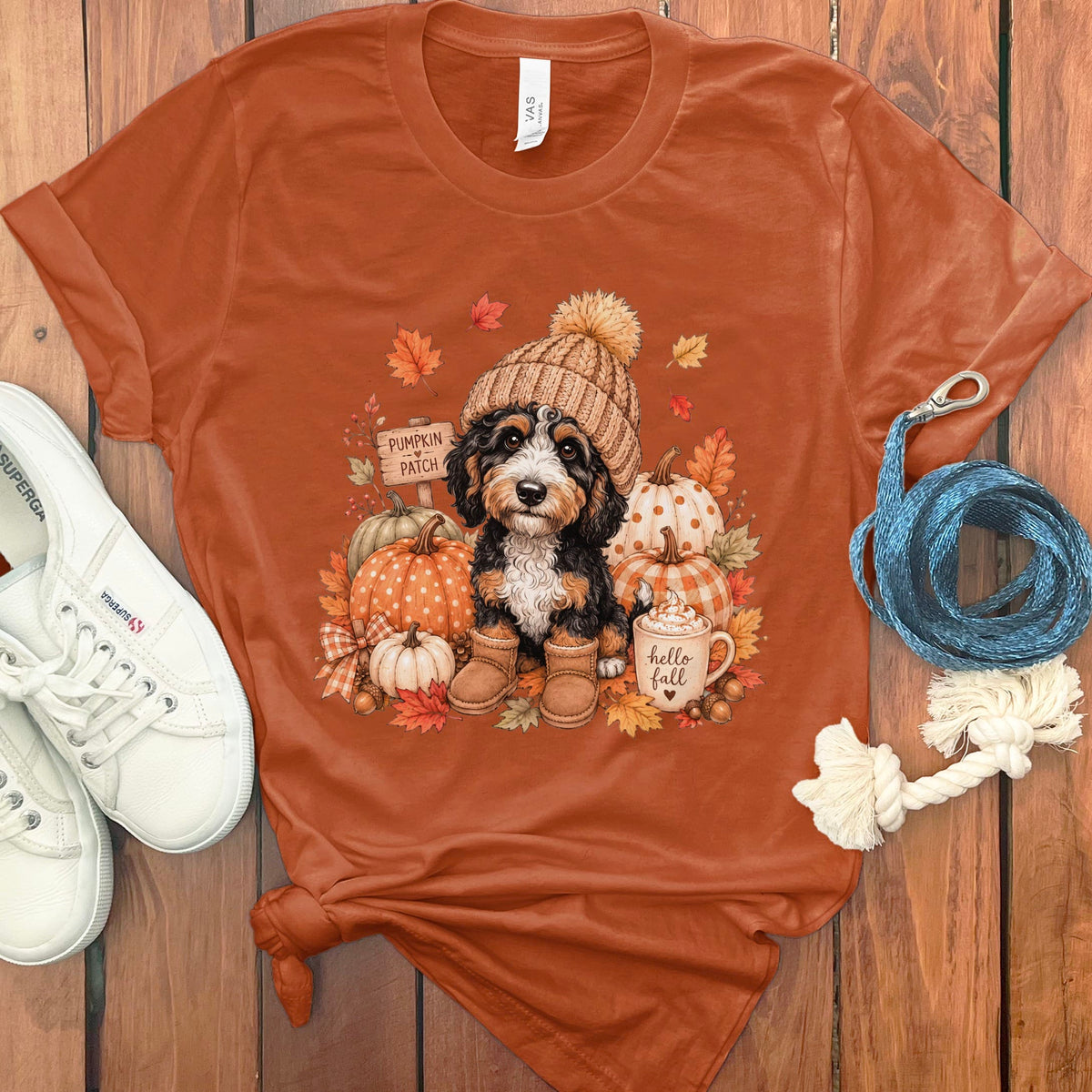 Bernedoodle Pumpkin Patch T-Shirt in Autumn / S by Puppy Jo