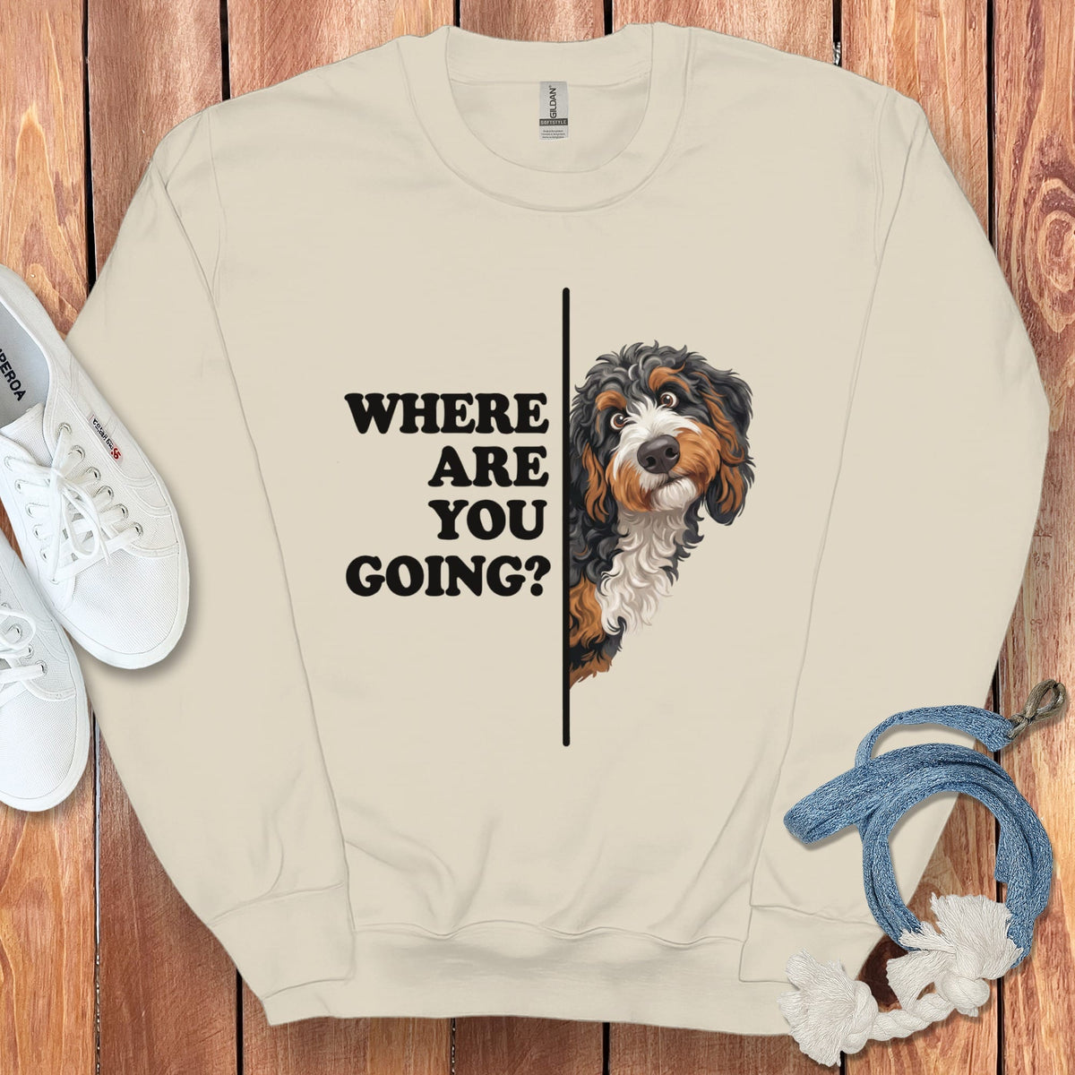 Where Going Bernedoodle Sweatshirt in Sand / S by Puppy Jo