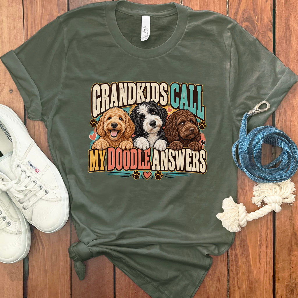 Doodle Answers T-Shirt in Military Green / S by Puppy Jo