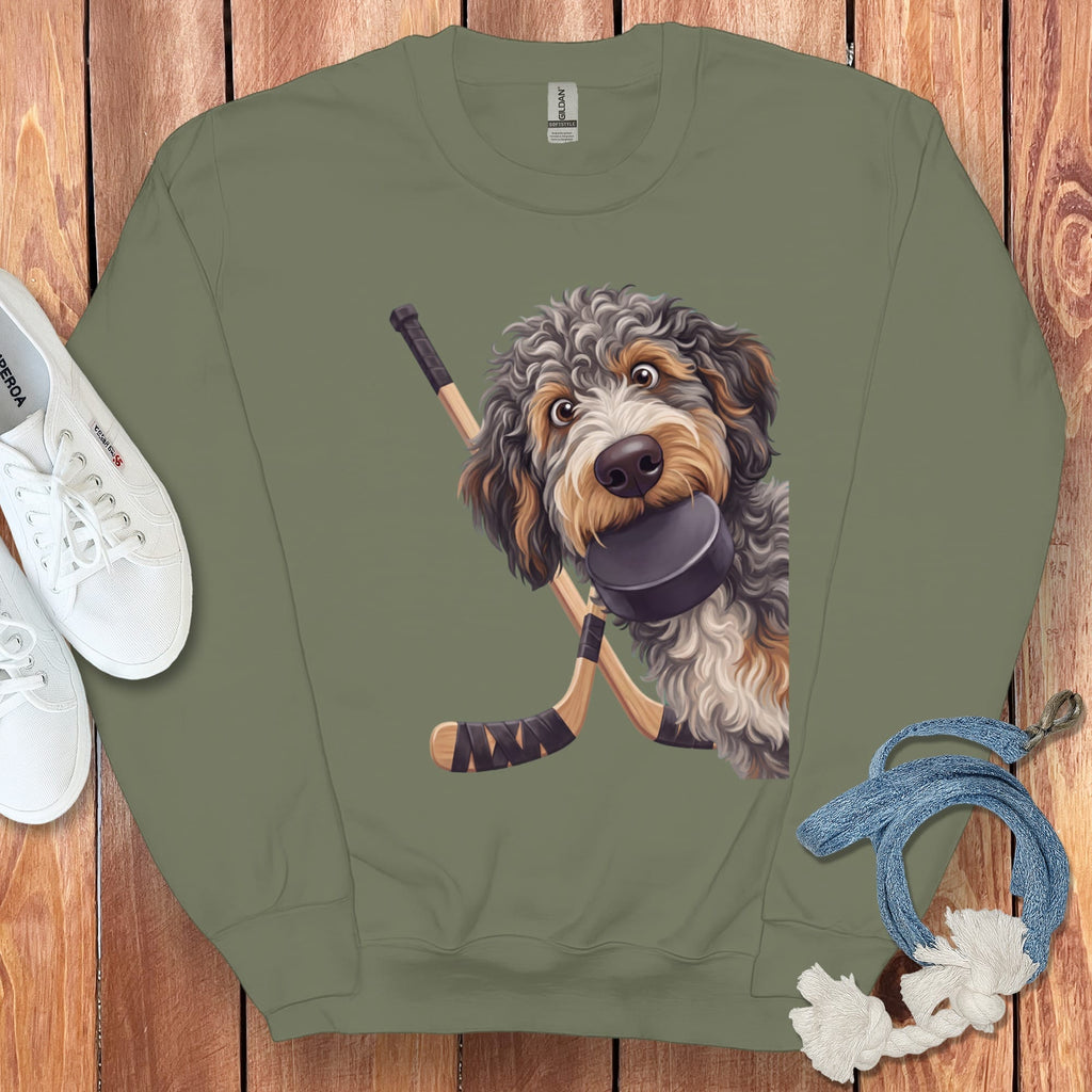 Aussiedoodle Hockey Sweatshirt in Military Green / S by Puppy Jo