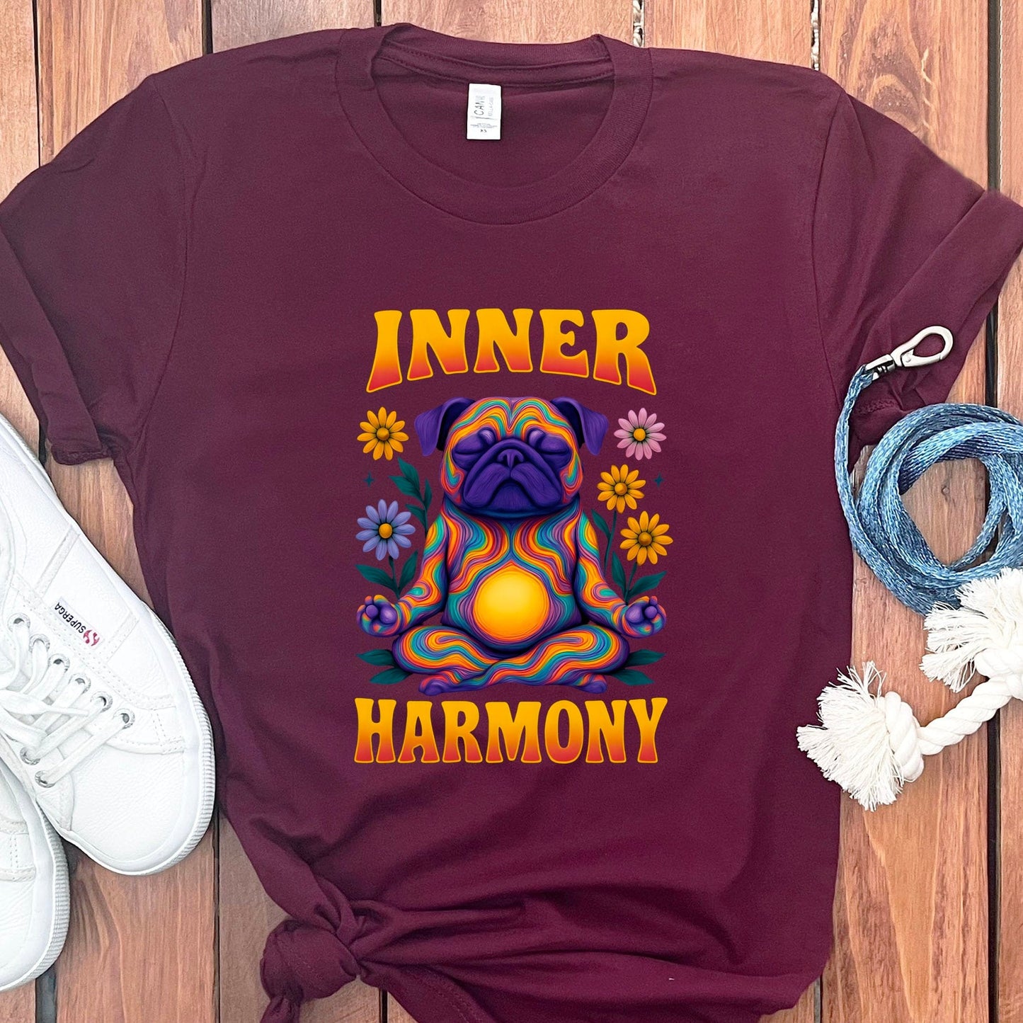 Inner Harmony Pug and Floral Design T-Shirt Product