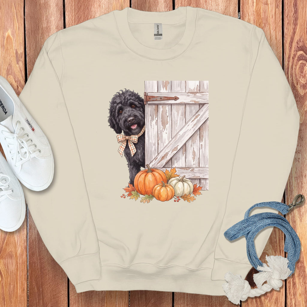 Black Goldendoodle Barn Peeking Sweatshirt in Sand / S by Puppy Jo