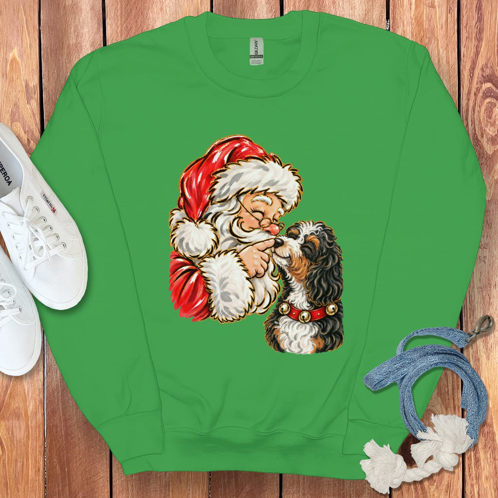 Bernedoodle Santa Kiss Sweatshirt in Irish Green / S by Puppy Jo