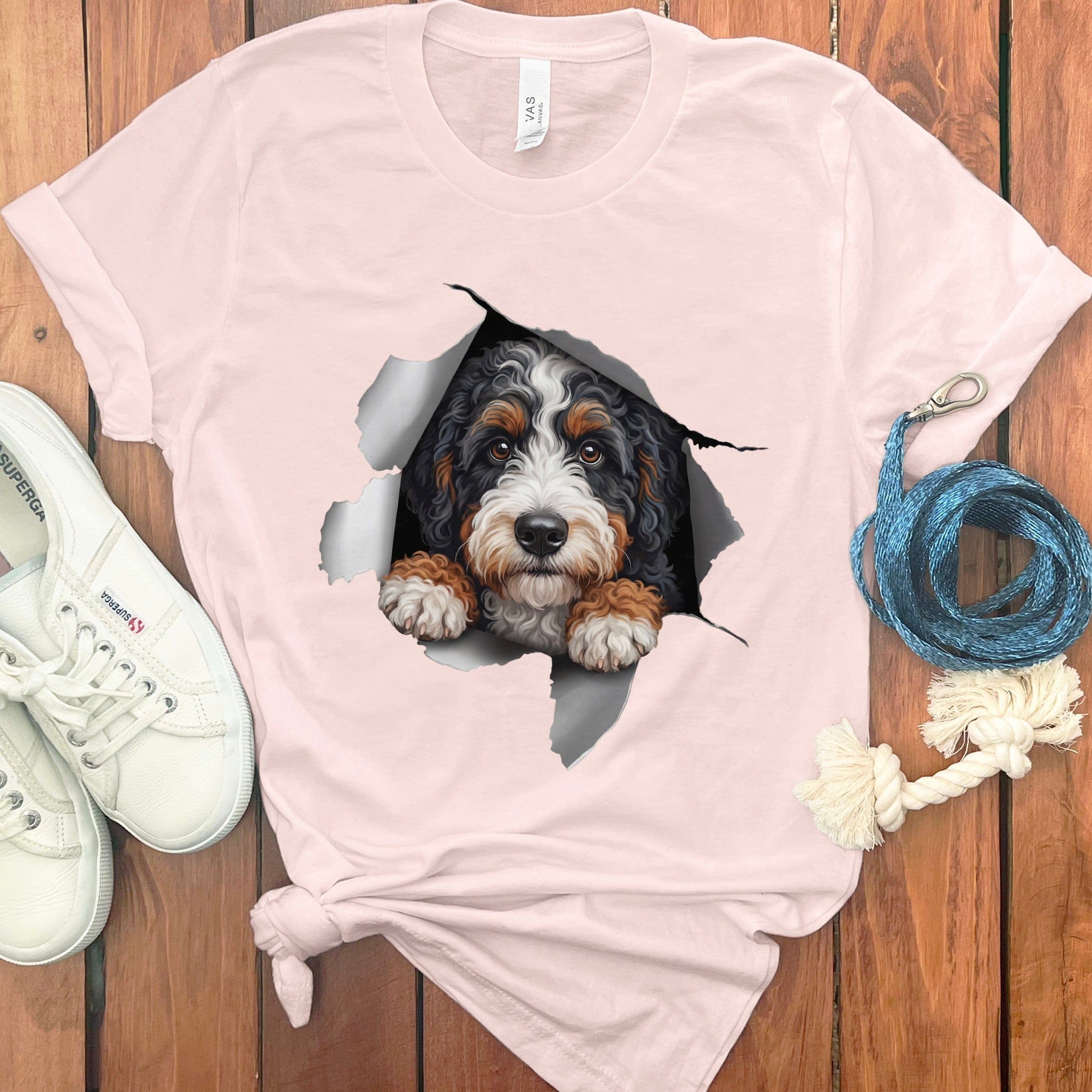 Dog Peeking Through Ripped Hole T-Shirt