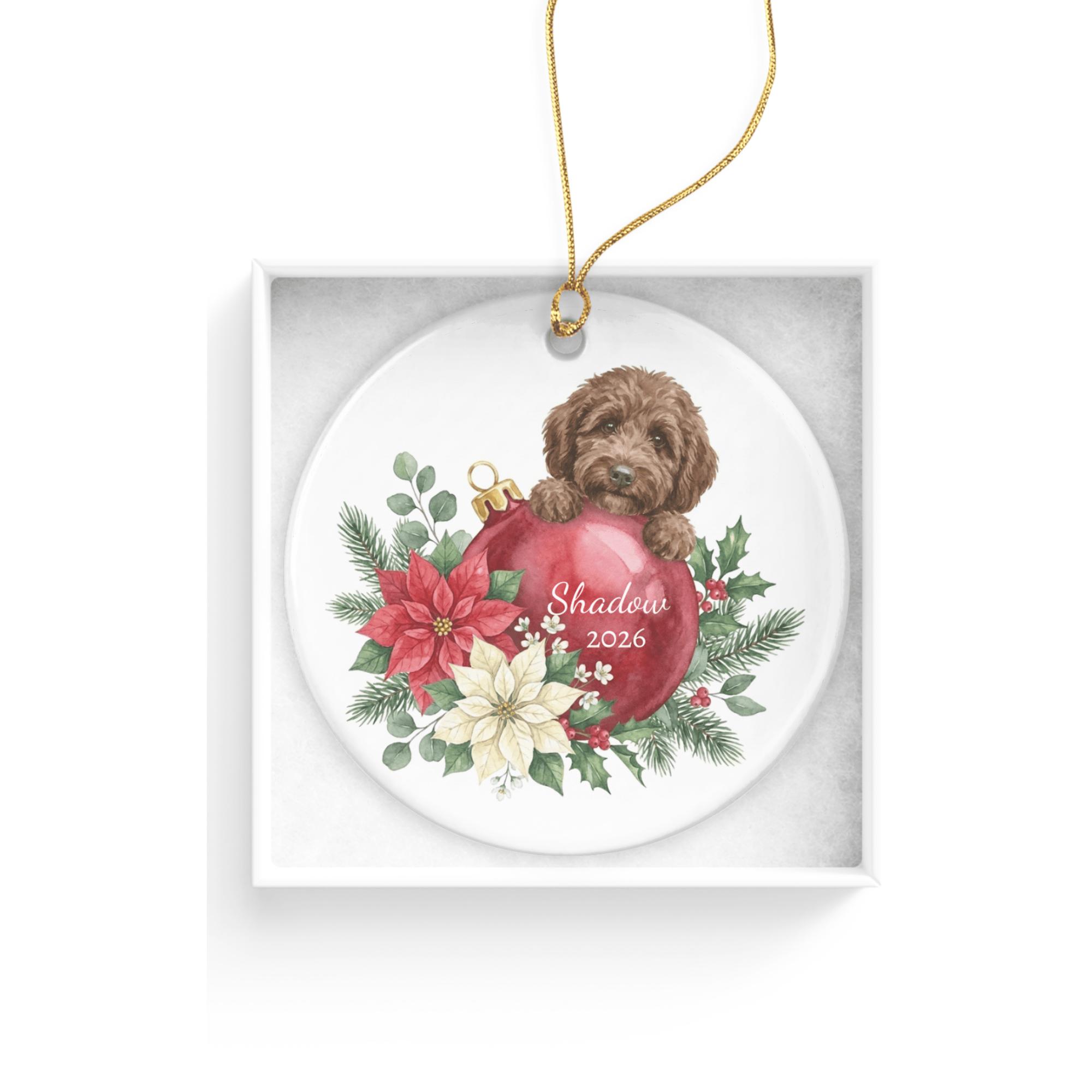 First Christmas Chocolate Goldendoodle Ornament in by AnywherePOD