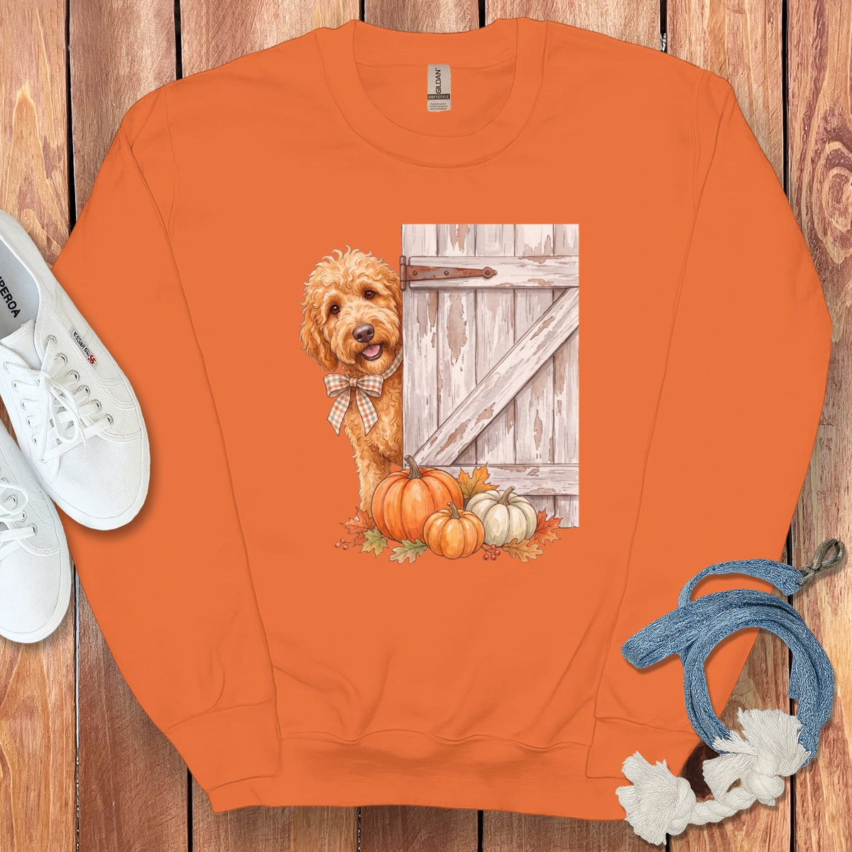 Golden Goldendoodle Barn Peeking Sweatshirt in Orange / S by Puppy Jo
