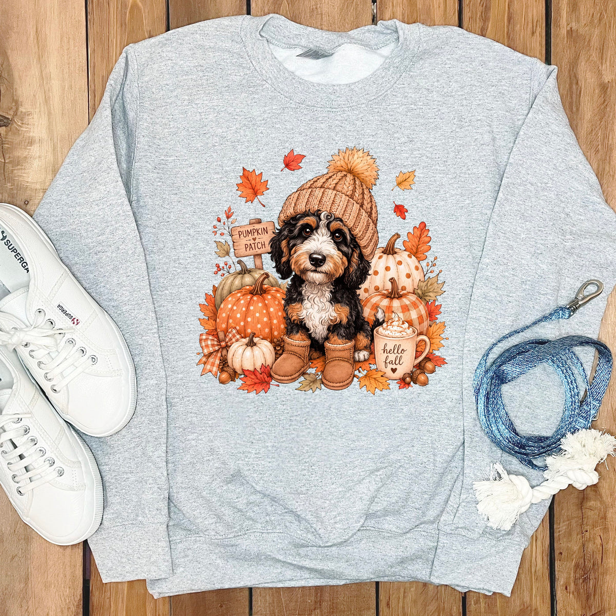 Bernedoodle Pumpkin Patch Sweatshirt in Sport Grey / S by Puppy Jo
