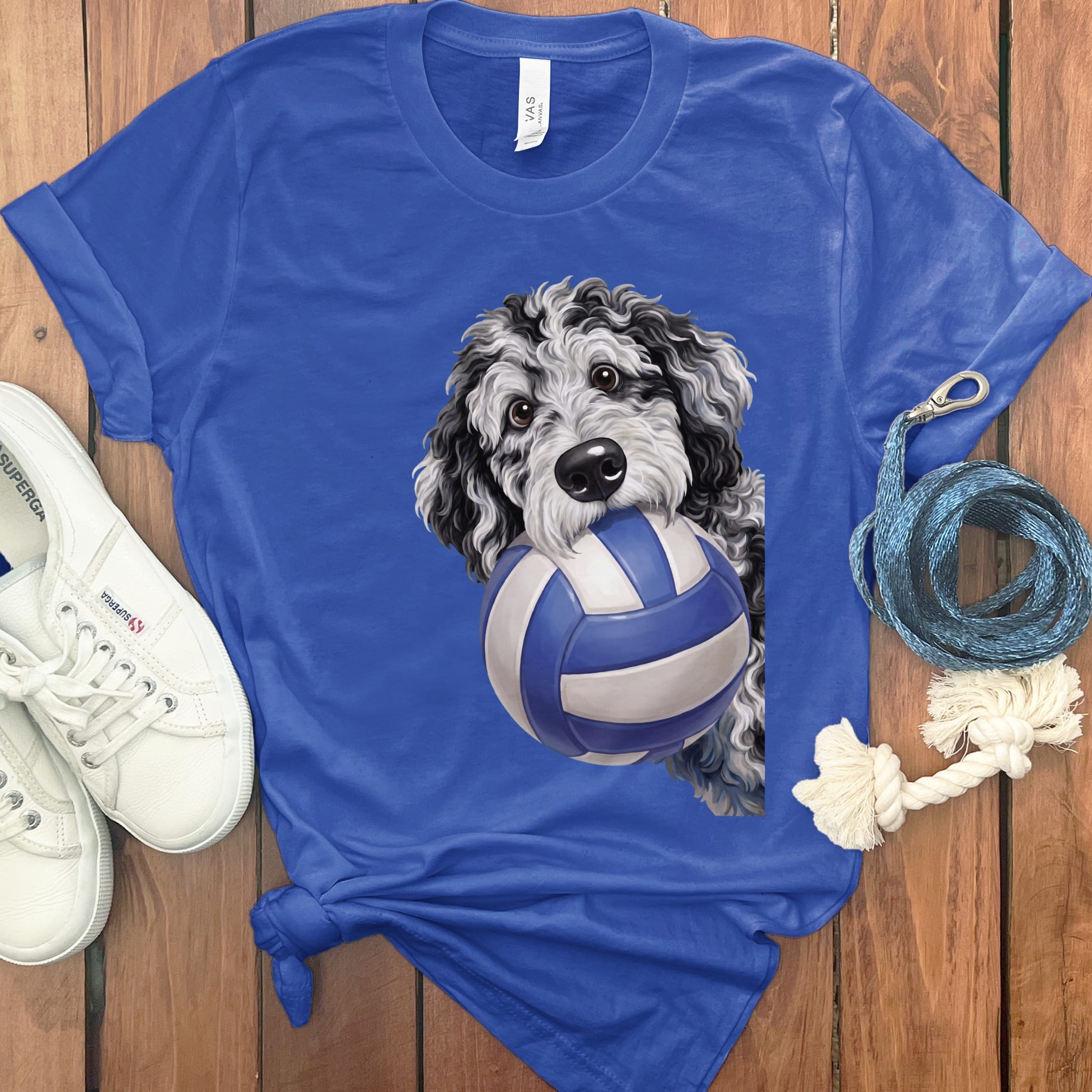 Merle Goldendoodle Volleyball T-Shirt in True Royal / S by Puppy Jo