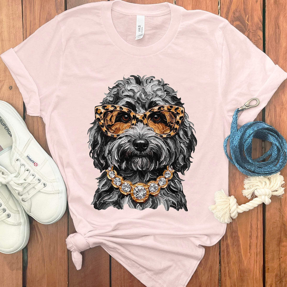 Merle Goldendoodle Glam T-Shirt in Soft Pink / S by Puppy Jo