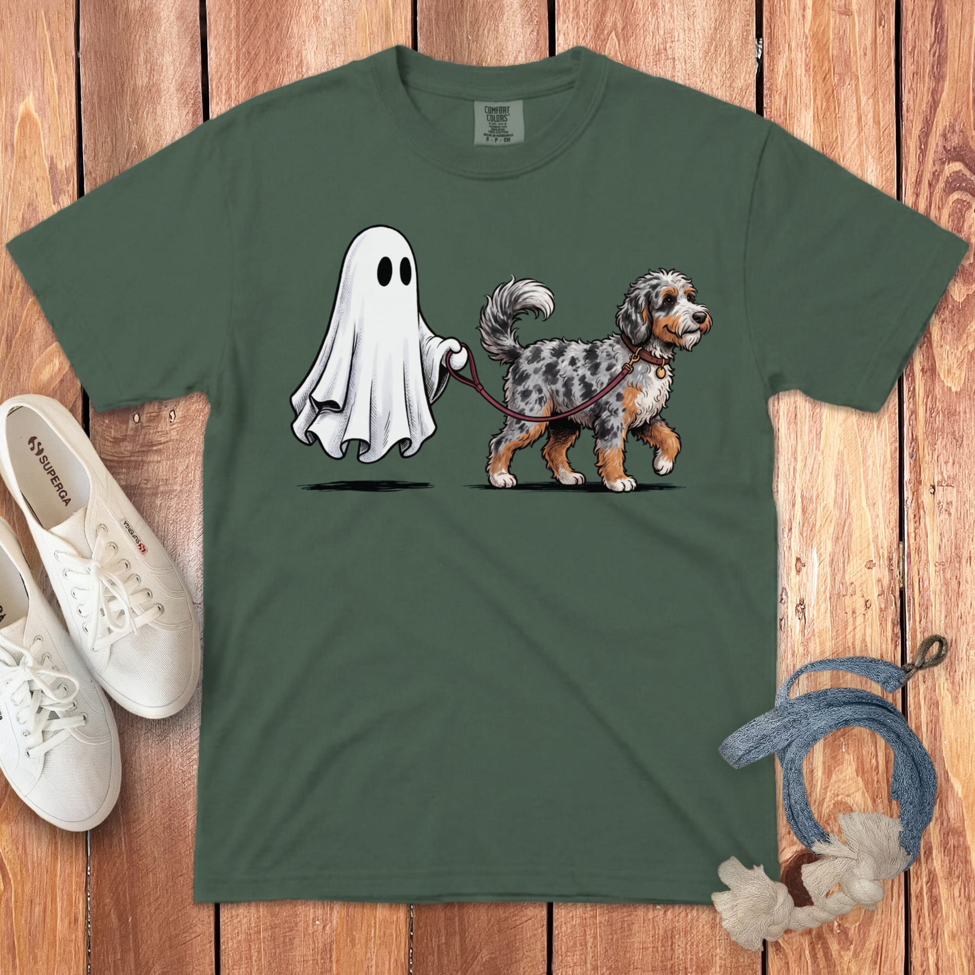 Aussiedoodle Ghost Walk Signature T-Shirt in Blue Spruce / S by Puppy Jo