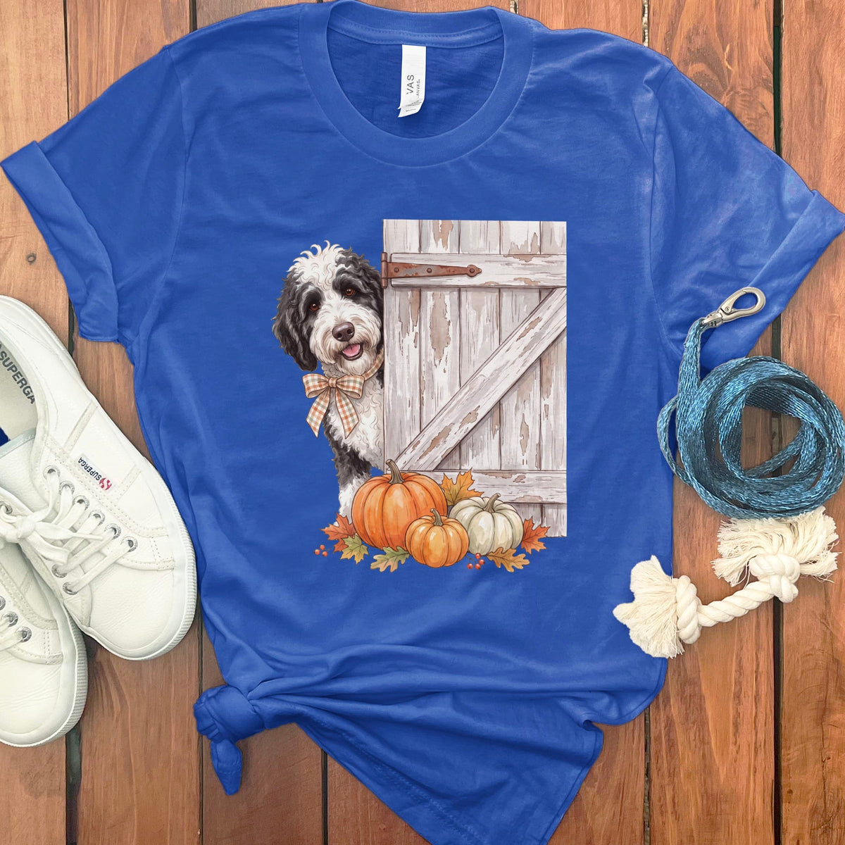 Sheepadoodle Barn Peeking T-Shirt in True Royal / S by Puppy Jo