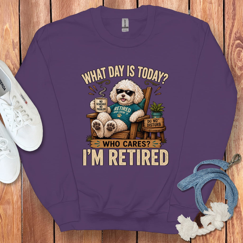 I'm Retired Maltipoo Sweatshirt in Purple / S by Puppy Jo