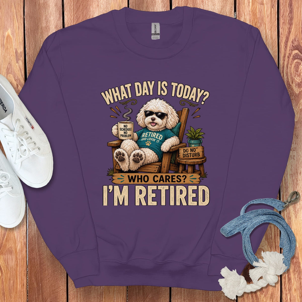 I'm Retired Maltipoo Sweatshirt in Purple / S by Puppy Jo