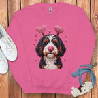 Adorable Dog with Heart Antennae Pink Sweatshirt