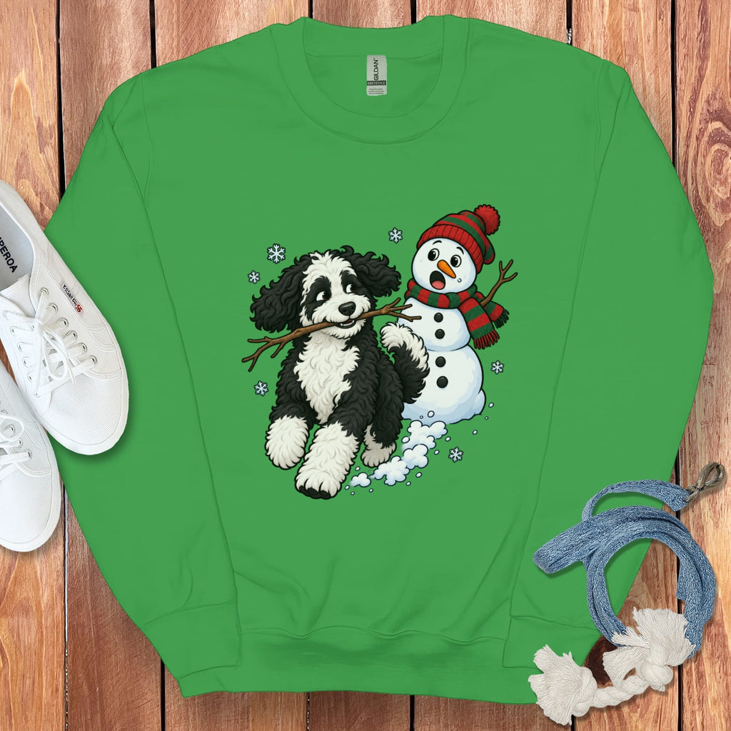 Sheepadoodle Snowman Sweatshirt in Irish Green / S by Puppy Jo