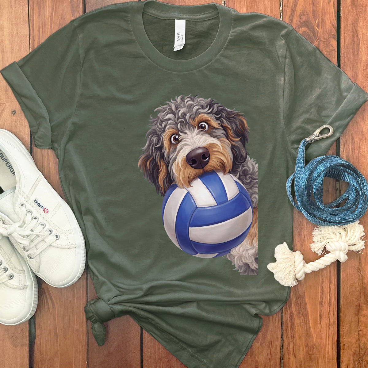 Aussiedoodle Volleyball T-Shirt in Military Green / S by Puppy Jo