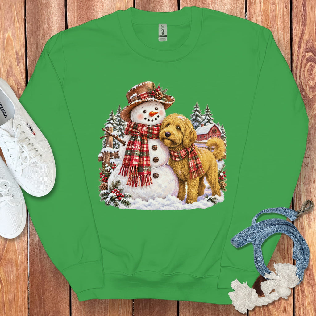 Golden Goldendoodle Christmas Snowman Sweatshirt in Irish Green / S by Puppy Jo