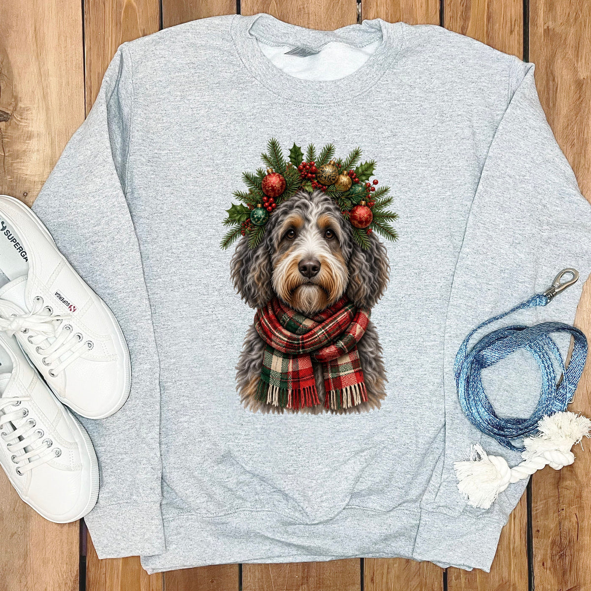 Aussiedoodle Holiday Crown Sweatshirt in Sport Grey / S by Puppy Jo