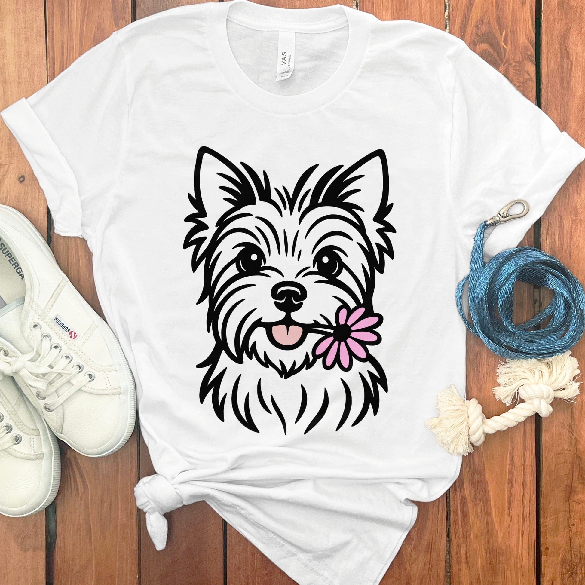 Adorable Cartoon Dog with Pink Flower Tshirt product