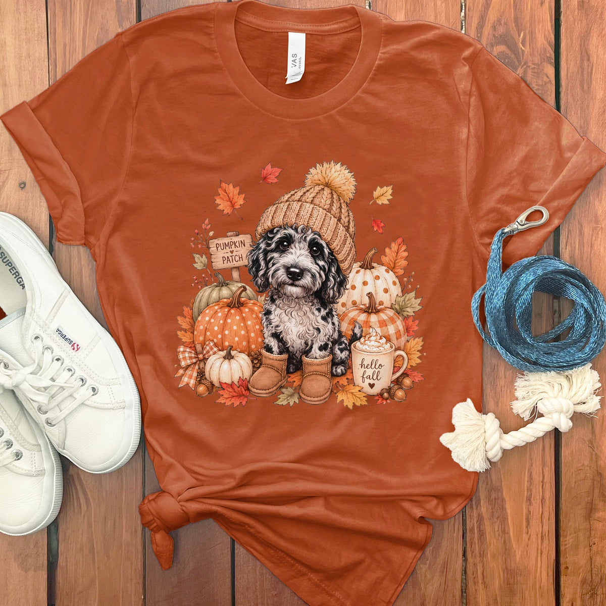 Merle Goldendoodle Pumpkin Patch T-Shirt in Autumn / S by Puppy Jo