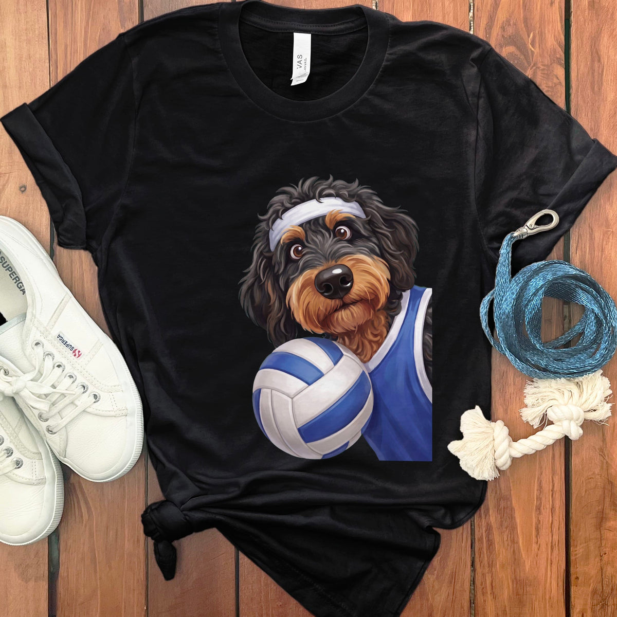 Phantom Goldendoodle Volleyball Player T-Shirt in Black / S by Puppy Jo