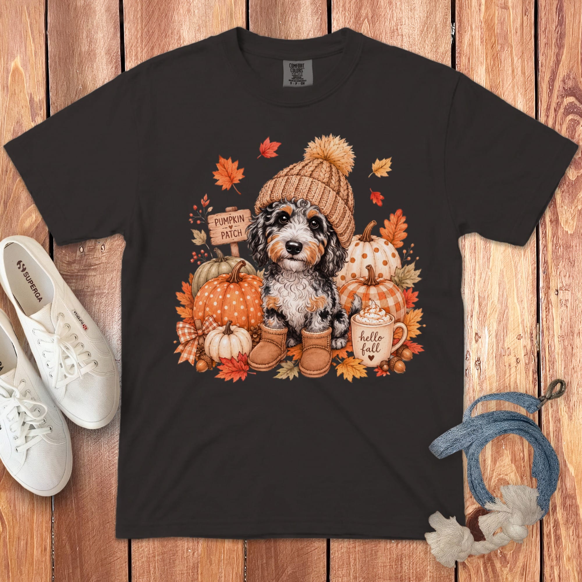 Aussiedoodle Pumpkin Patch Signature T-Shirt in Graphite / S by Puppy Jo