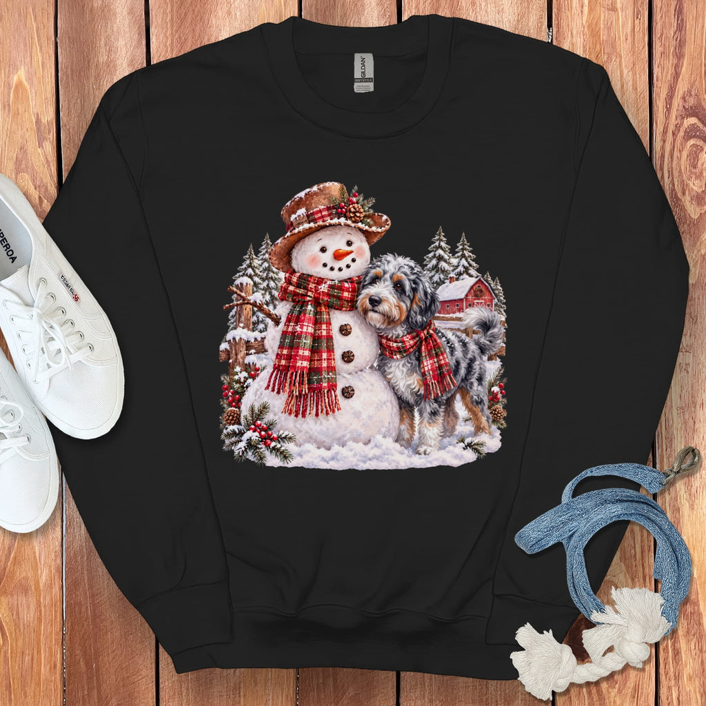Aussiedoodle Christmas Snowman Sweatshirt in Black / S by Puppy Jo