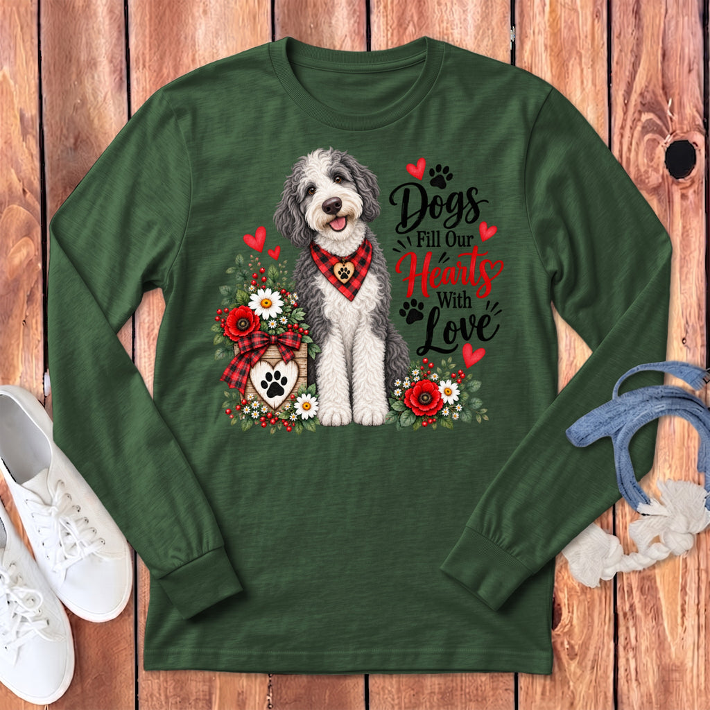 Sheepadoodle Hearts Love Long Sleeve T-Shirt