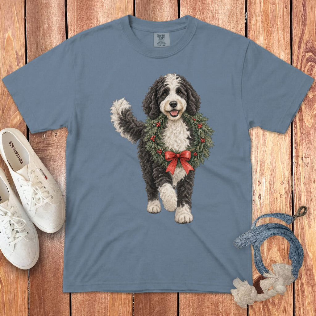 Sheepadoodle Wreath Signature T-Shirt in Blue Jean / S by Puppy Jo