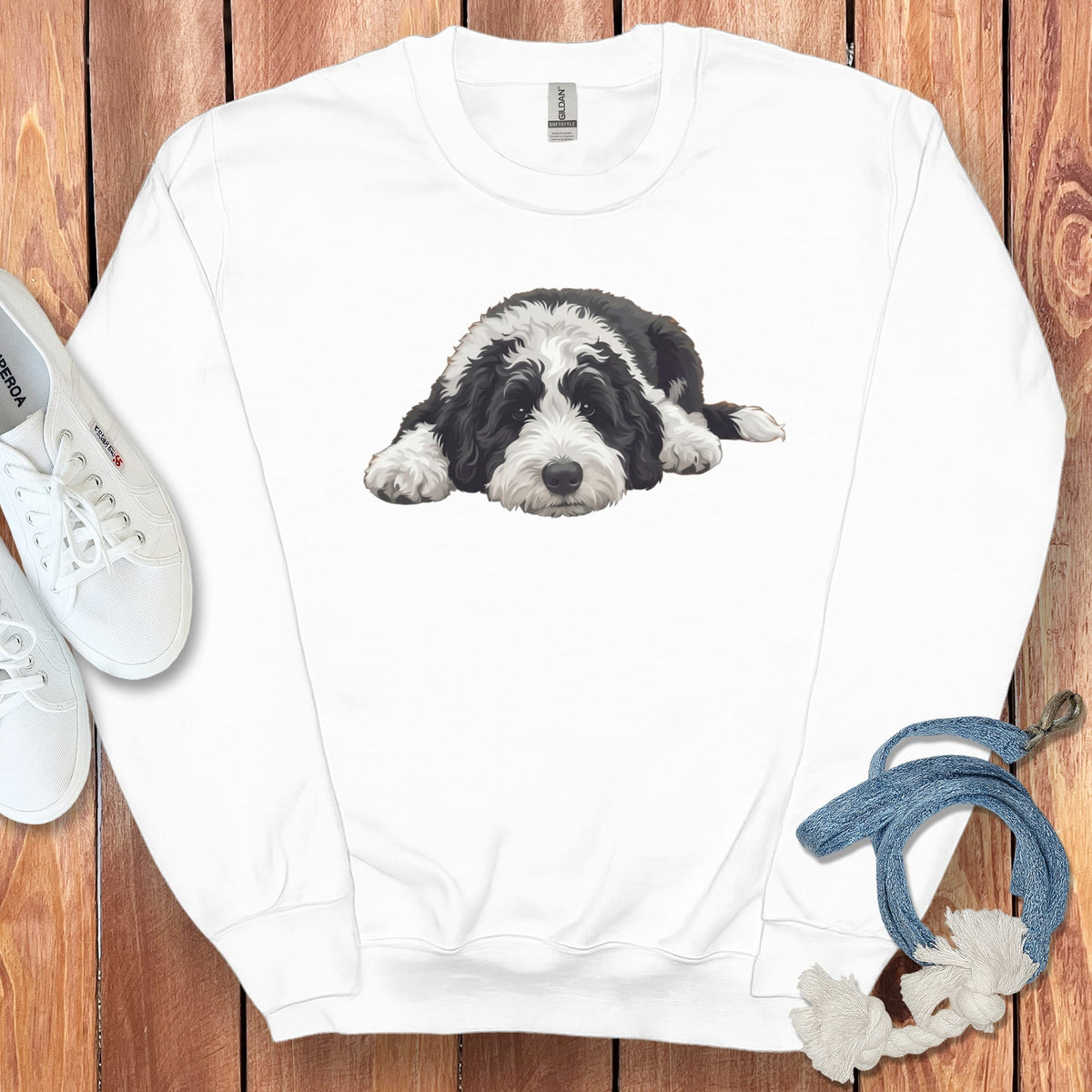 Sheepadoodle Snoozing Sweatshirt in White / S by Puppy Jo