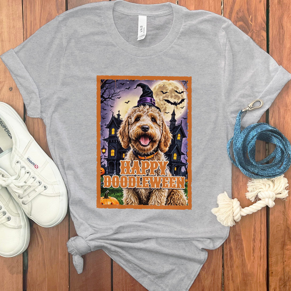 Golden Goldendoodle Happy Doodleween T-Shirt in Athletic Heather / S by Puppy Jo