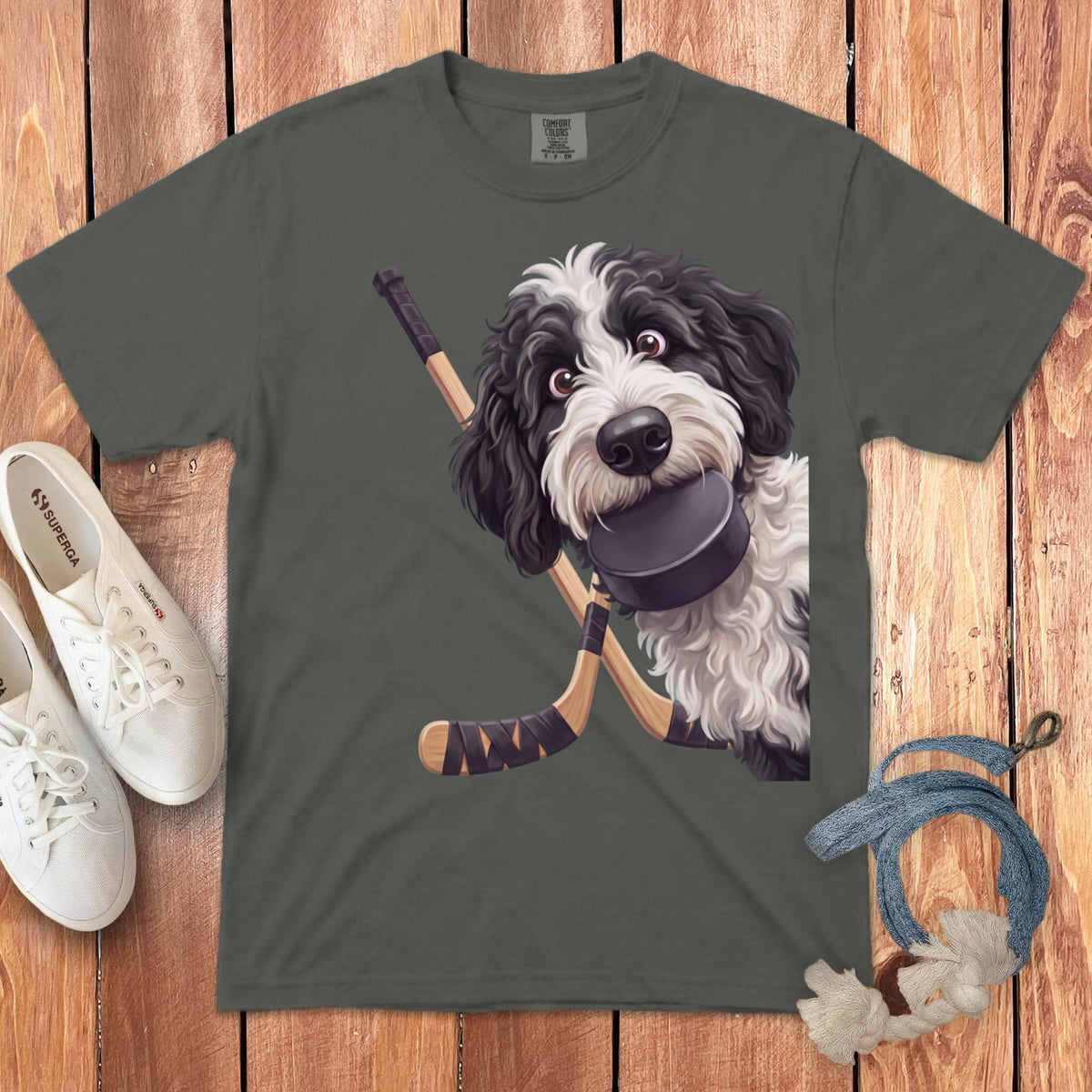 Sheepadoodle Hockey Signature T-Shirt in Pepper / S by Puppy Jo