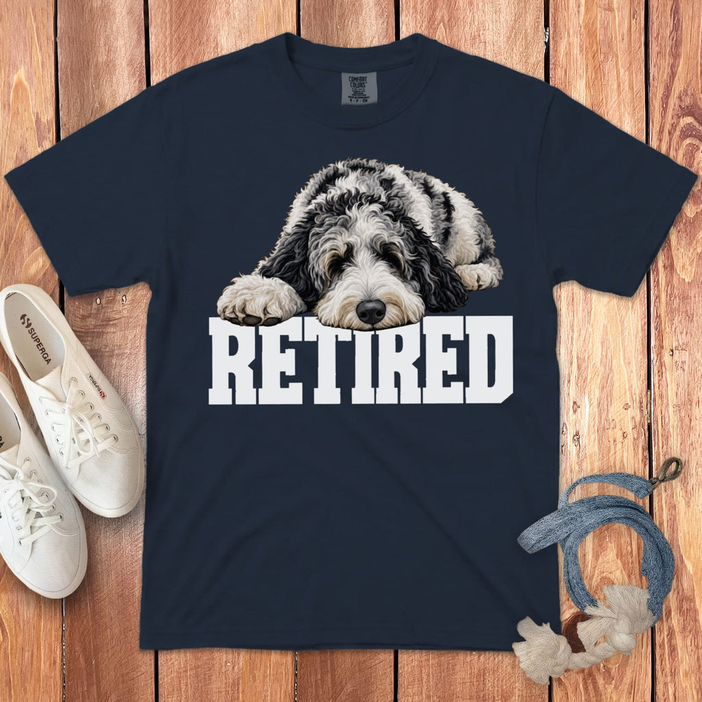 Retired Sleeping Merle Goldendoodle Signature T-Shirt in Navy / S by Puppy Jo
